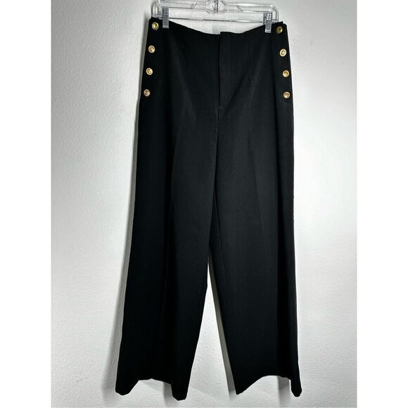 La Redoute Wonen’s Wide Legs Dress Pants Gold Button Trim Sz 12 Black See Notes - Picture 1 of 16